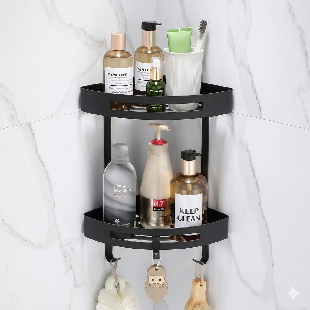 Premium Double Layer Corner Shelf - Stainless Steel
