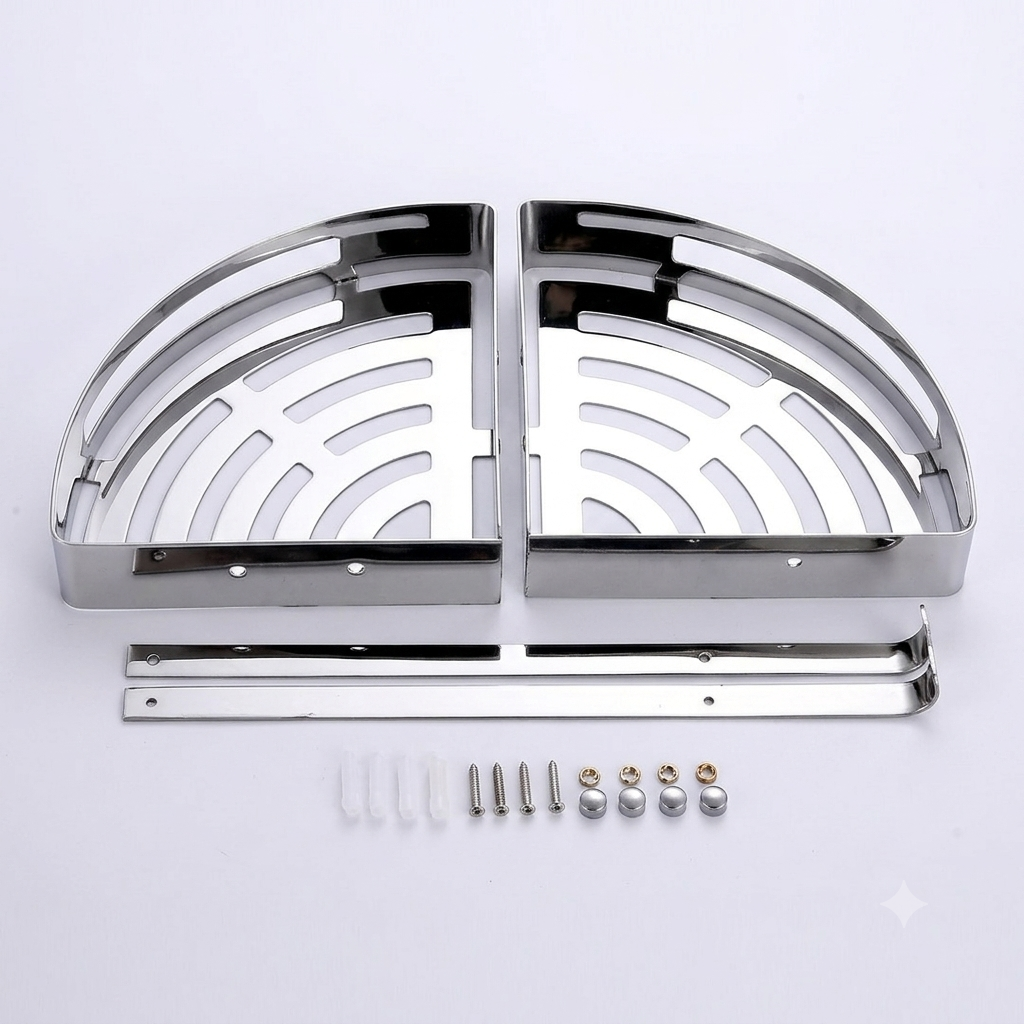 Premium Double Layer Corner Shelf - Stainless Steel