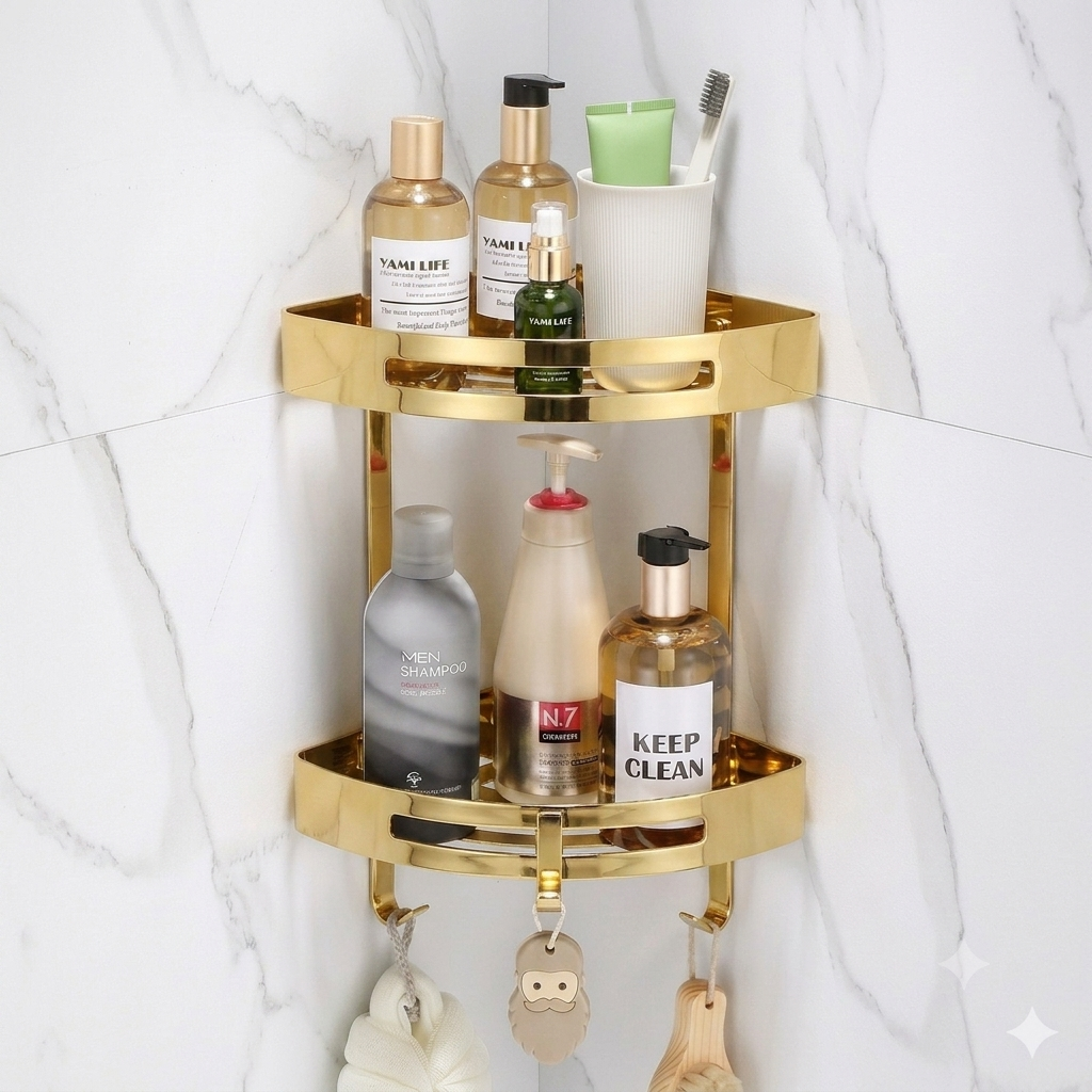 Premium Double Layer Corner Shelf - Stainless Steel
