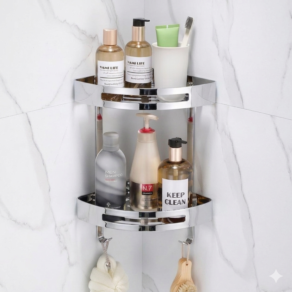 Premium Double Layer Corner Shelf - Stainless Steel